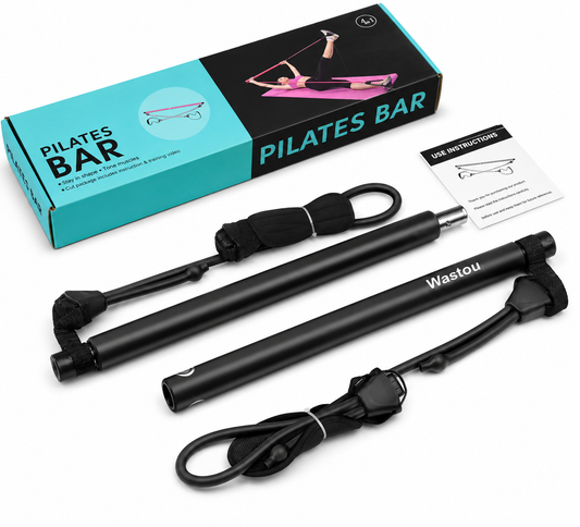 Pilates Bar,  Portable Pilates Bar Kit with Adjustable Resistance Band for Different Height, Home Gym Exercise Stick Yoga Bar with Foot Loop for Hipsline, Stretching, Muscle Toning